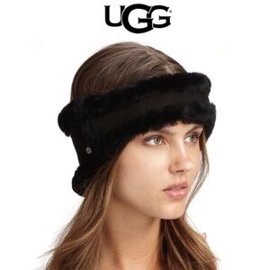 UGG Reversible Black Leather & Shearling Headband NWT